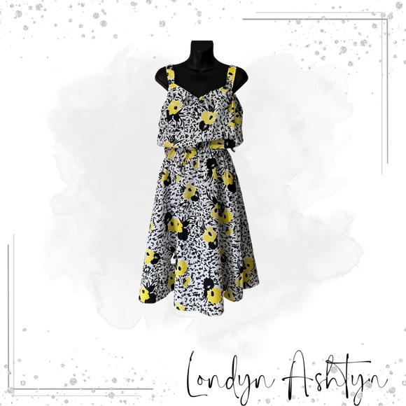 WHITE SUMMER DRESS WITH BLACK AND YELLOW FLOWERS - Picture 1 of 10